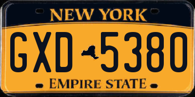NY license plate GXD5380