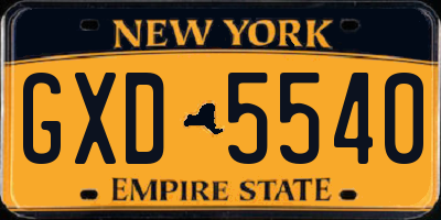 NY license plate GXD5540