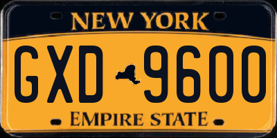 NY license plate GXD9600