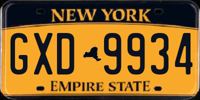 NY license plate GXD9934