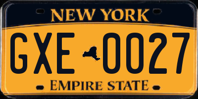 NY license plate GXE0027