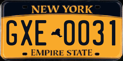 NY license plate GXE0031