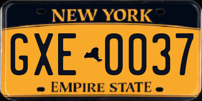 NY license plate GXE0037