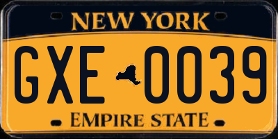 NY license plate GXE0039