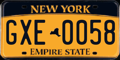 NY license plate GXE0058