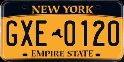 NY license plate GXE0120