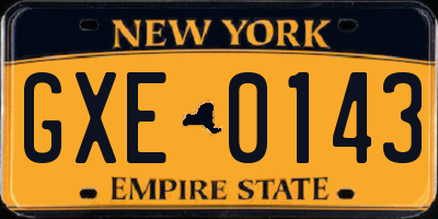 NY license plate GXE0143