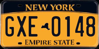 NY license plate GXE0148