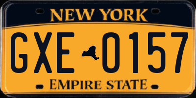 NY license plate GXE0157