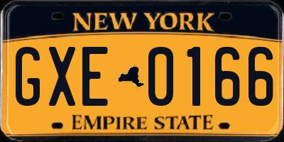 NY license plate GXE0166