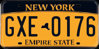 NY license plate GXE0176