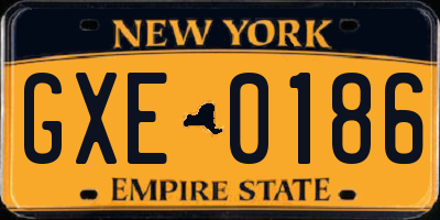 NY license plate GXE0186