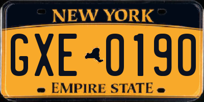 NY license plate GXE0190