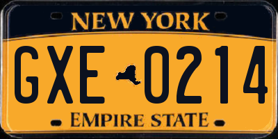 NY license plate GXE0214