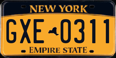 NY license plate GXE0311
