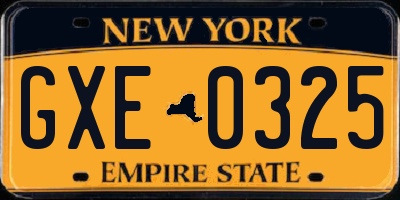 NY license plate GXE0325