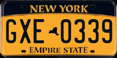 NY license plate GXE0339