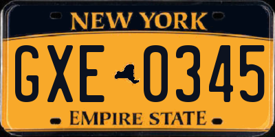 NY license plate GXE0345