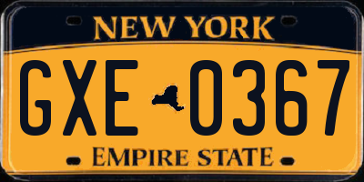 NY license plate GXE0367