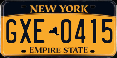 NY license plate GXE0415