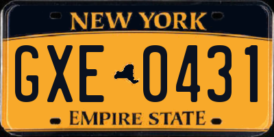 NY license plate GXE0431