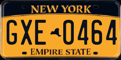 NY license plate GXE0464