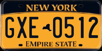 NY license plate GXE0512