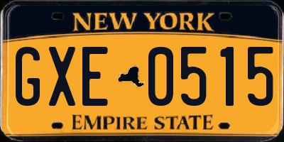NY license plate GXE0515
