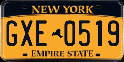 NY license plate GXE0519