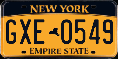 NY license plate GXE0549