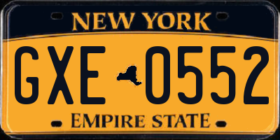 NY license plate GXE0552