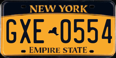 NY license plate GXE0554