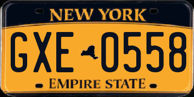 NY license plate GXE0558