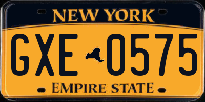 NY license plate GXE0575