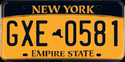 NY license plate GXE0581