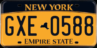 NY license plate GXE0588