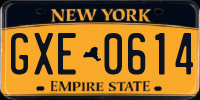 NY license plate GXE0614