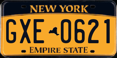 NY license plate GXE0621