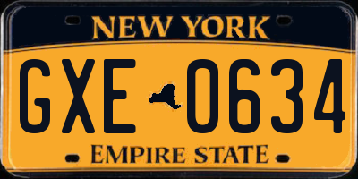 NY license plate GXE0634