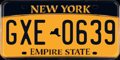 NY license plate GXE0639