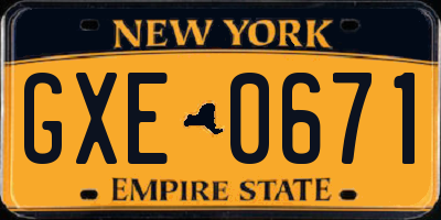 NY license plate GXE0671