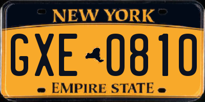 NY license plate GXE0810