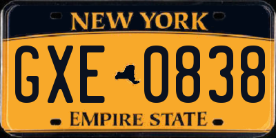 NY license plate GXE0838
