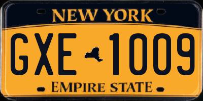 NY license plate GXE1009