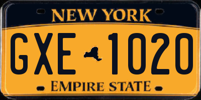 NY license plate GXE1020