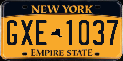 NY license plate GXE1037