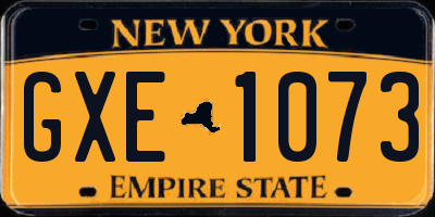 NY license plate GXE1073