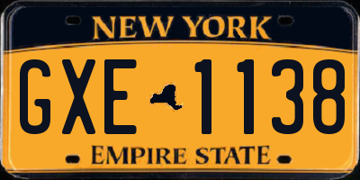 NY license plate GXE1138