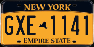 NY license plate GXE1141