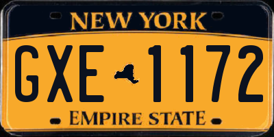 NY license plate GXE1172